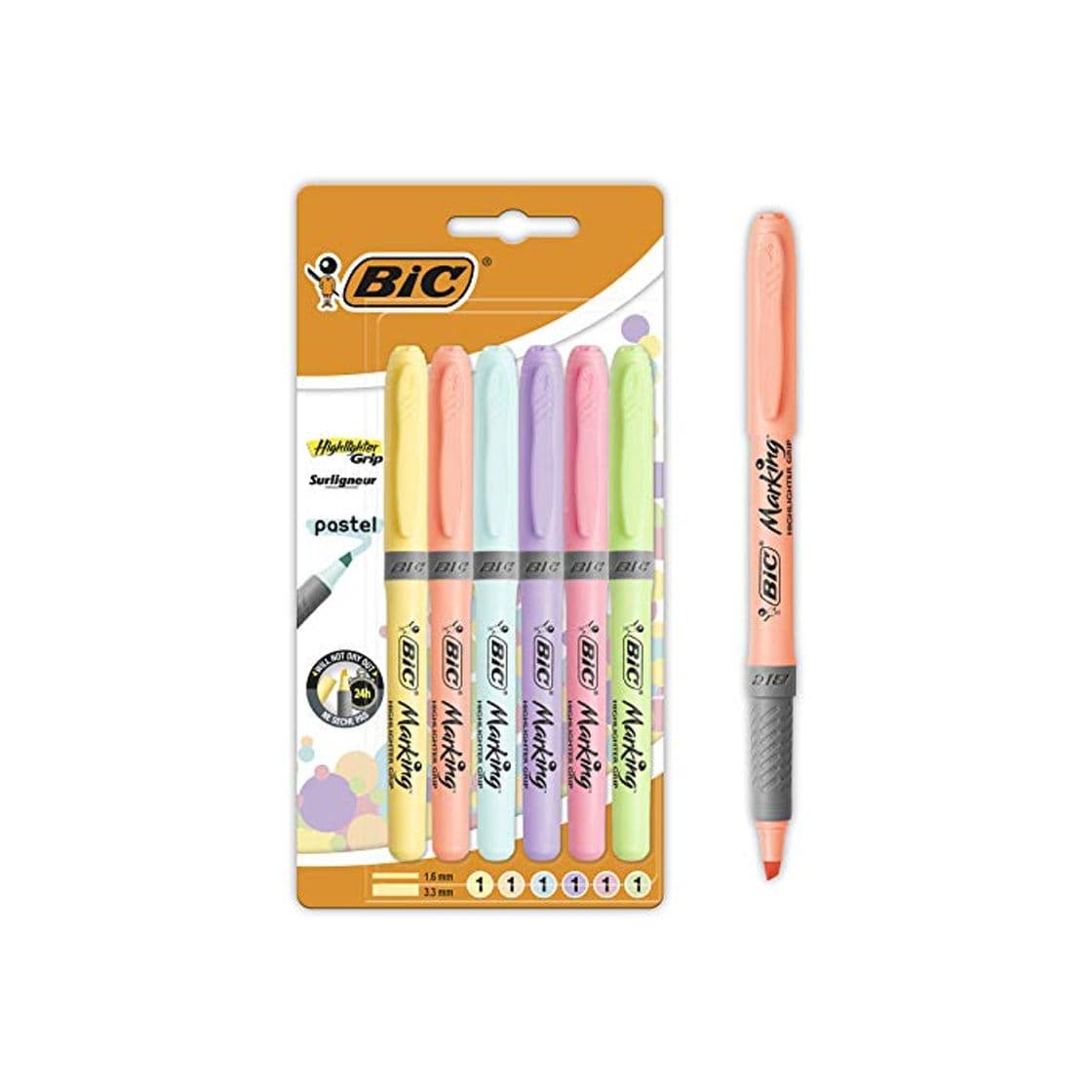 Producto BIC Highlighter Grip Pastel Marcadores de Punta Biselada Regulable - Colores surtidos