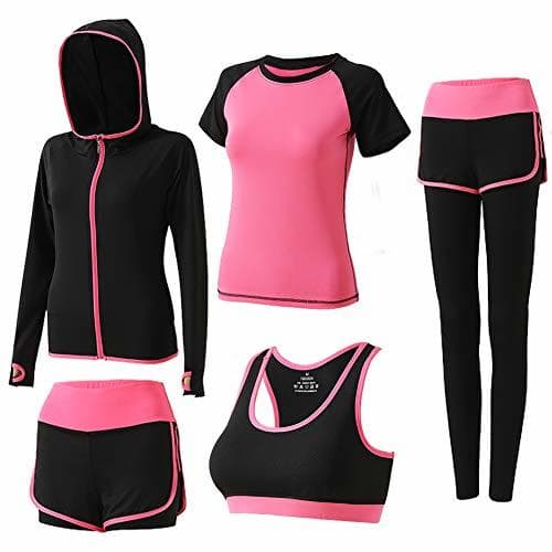 Fashion BOTRE 5 Piezas Conjuntos Deportivos para Mujer Chándales Ropa de Correr Yoga