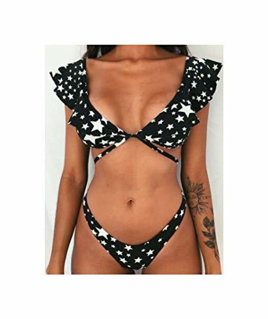 Lugar Off The Shoulder Print Ruffled Bikini Mujer New Sexy Swimwear Women Swimsuit