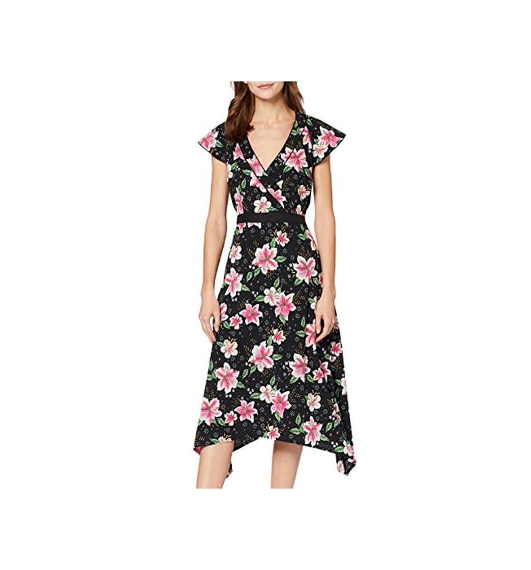 Moda Marca Amazon - find. Mujer Vestido Midi Cruzado de Flores, Multicolor