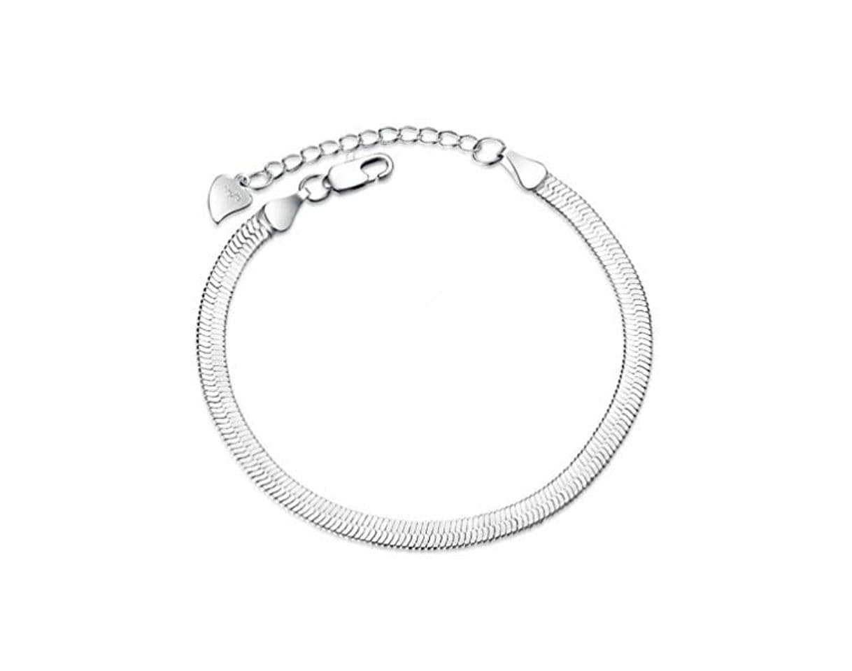 Moda Nobrand Plata De Ley 925 Cadena De Serpiente Plana Hoja Cierre De Langosta Pulsera Ajustable Tobillera para Mujer Pulseira Masculina 21cm