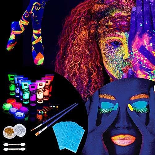 Place Lictin 43Pcs Pintura Corporal Pintura arte corporal UV Luz Negra Fosforescente maquillaje