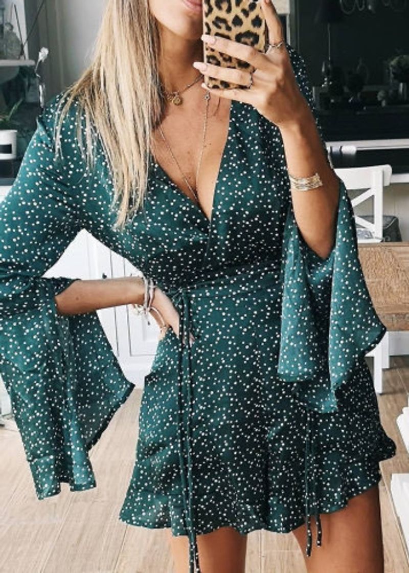 Product Bell Sleeve Romper in Green