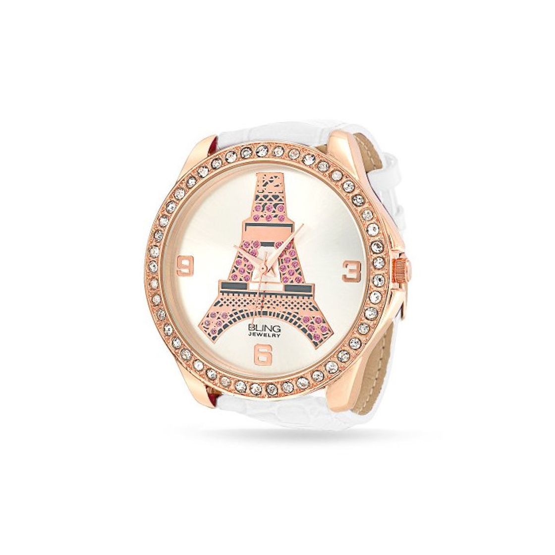 Producto Dial Blanco Redondo Grande Cristal Bisel Chapado Oro Rosa Torre Eiffel París