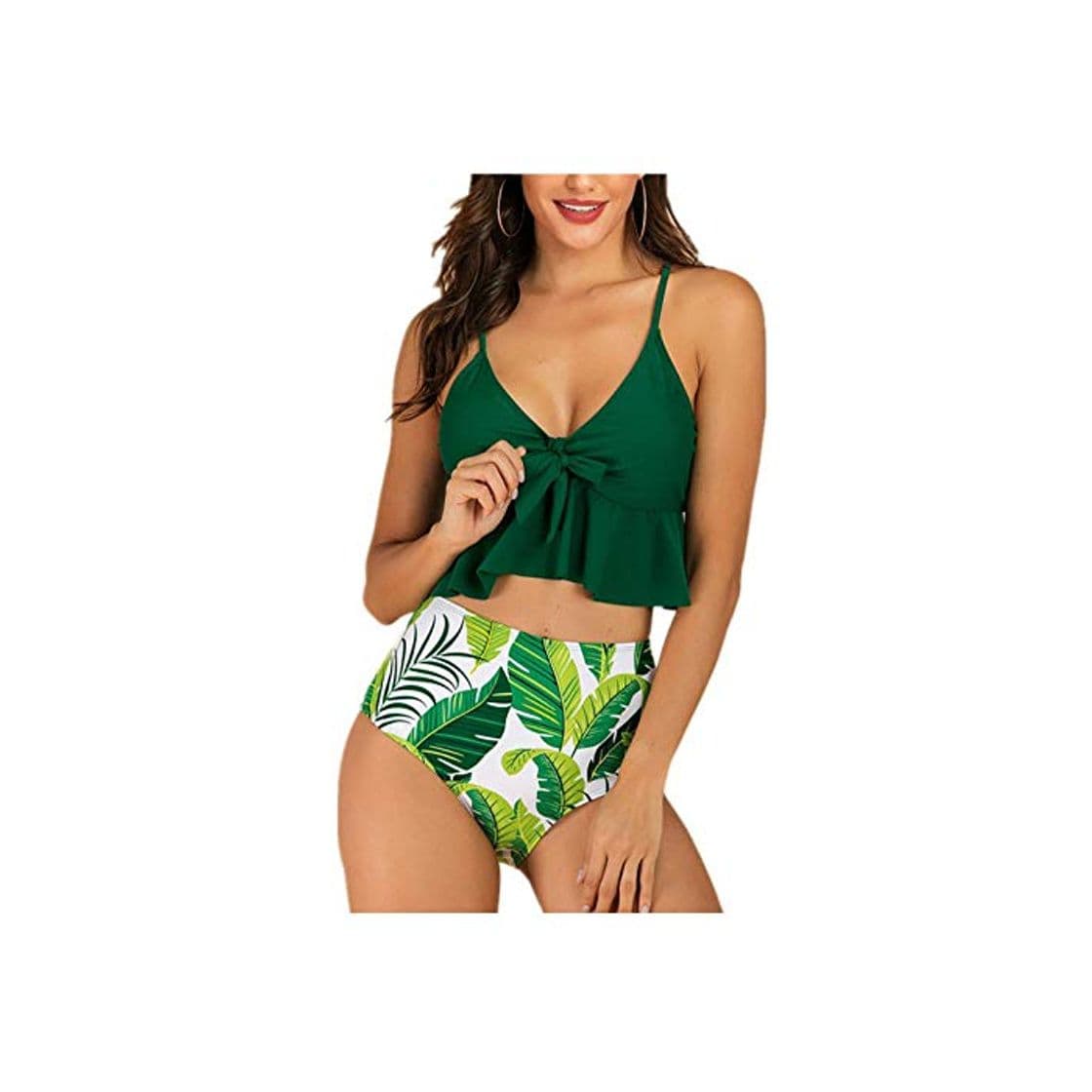 Fashion Conjuntos De Lencería para Mujer Traje De Baño De Cintura Alta Mujeres Bikinis con Estampado De Hojas Traje De Baño con Correa Sexy Conjunto De Bikini De Dos Piezas Ropa De Playa De Verano Biquin