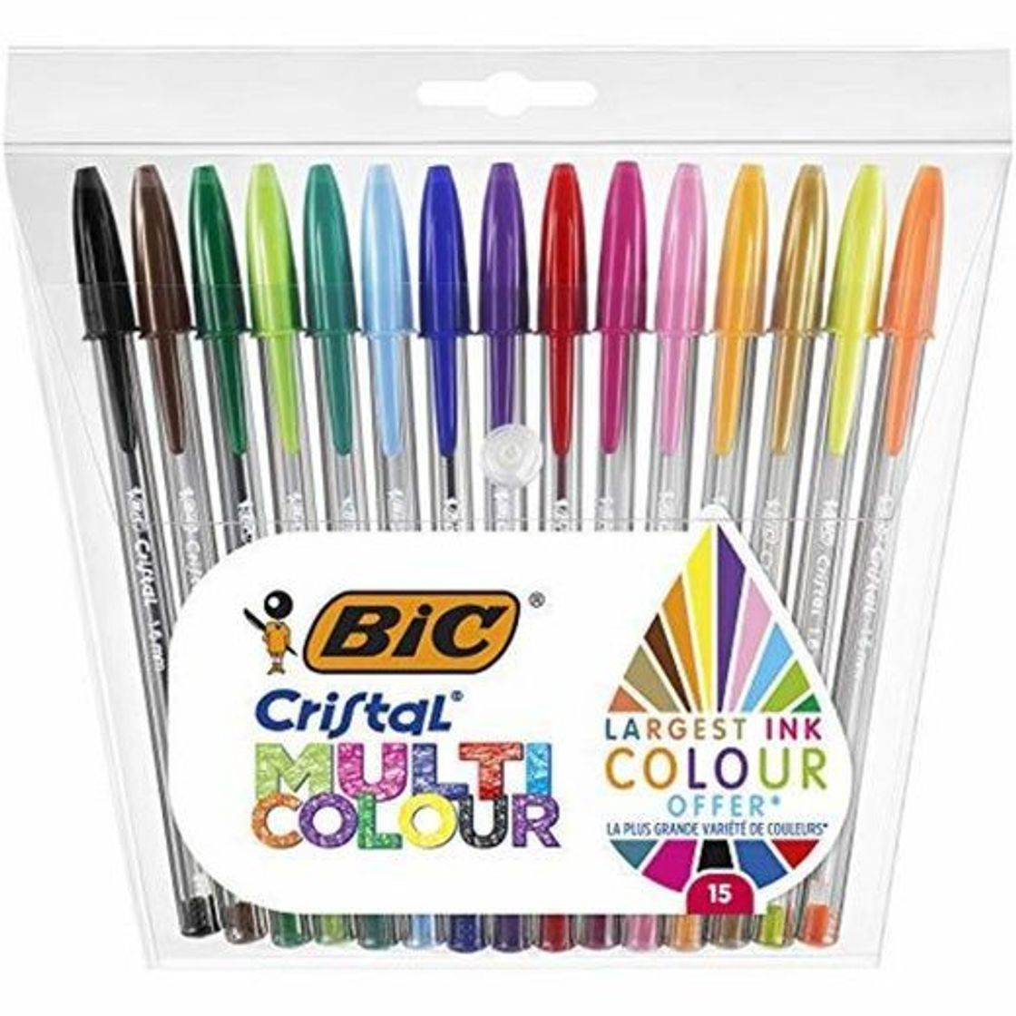 Producto BIC Cristal Multicolour - Pack de 15 unidades, bolígrafos de punta ancha