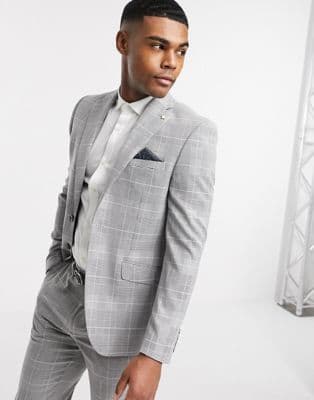 Fashion Burton Menswear slim suit jacket in grey & pink check | ASOS