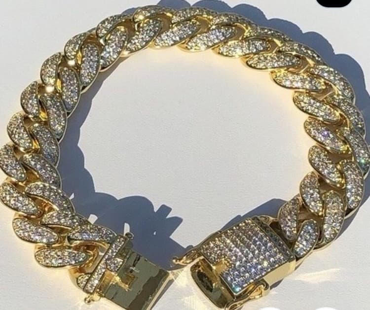 Fashion Mens Iced Out Cuban Link Bracelet 14k Gold Plated Diamonds J