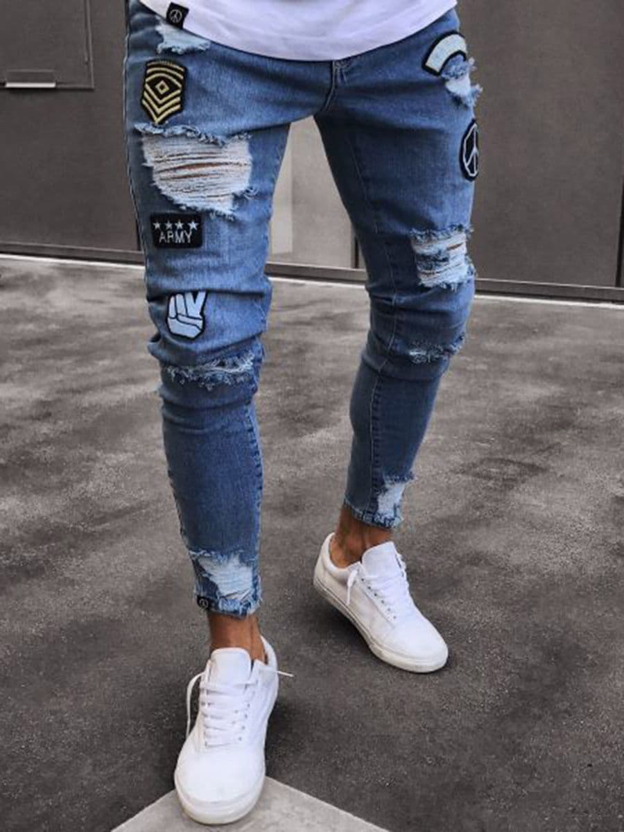 Fashion New men's skinny jeans, ripped jeans, embroidered jeans