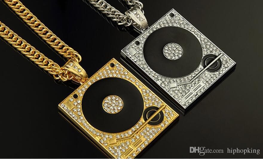 Product Fashion DJ Phonograph Pendants Gold And Silver Chain Men