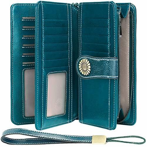 Product Cartera Cuero Mujer Bloqueo RFID Monedero Piel Mujer Grande con Muchos Bolsillos,