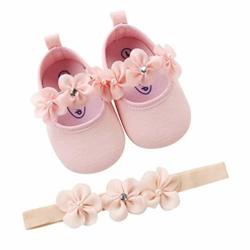 Moda Zapatos de Niña con Diadema Regalo Set Bautizo Lovely Algodón Flor Suave