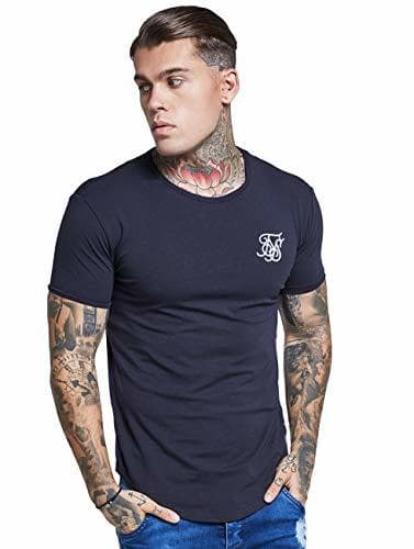 Moda Sik Silk Hombre Hem curva Logo Gimnasio de la camiseta