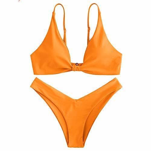 Fashion ZAFUL Conjunto de Bikini Push Up con Relleno Nudo Delantero Gancho Trasero