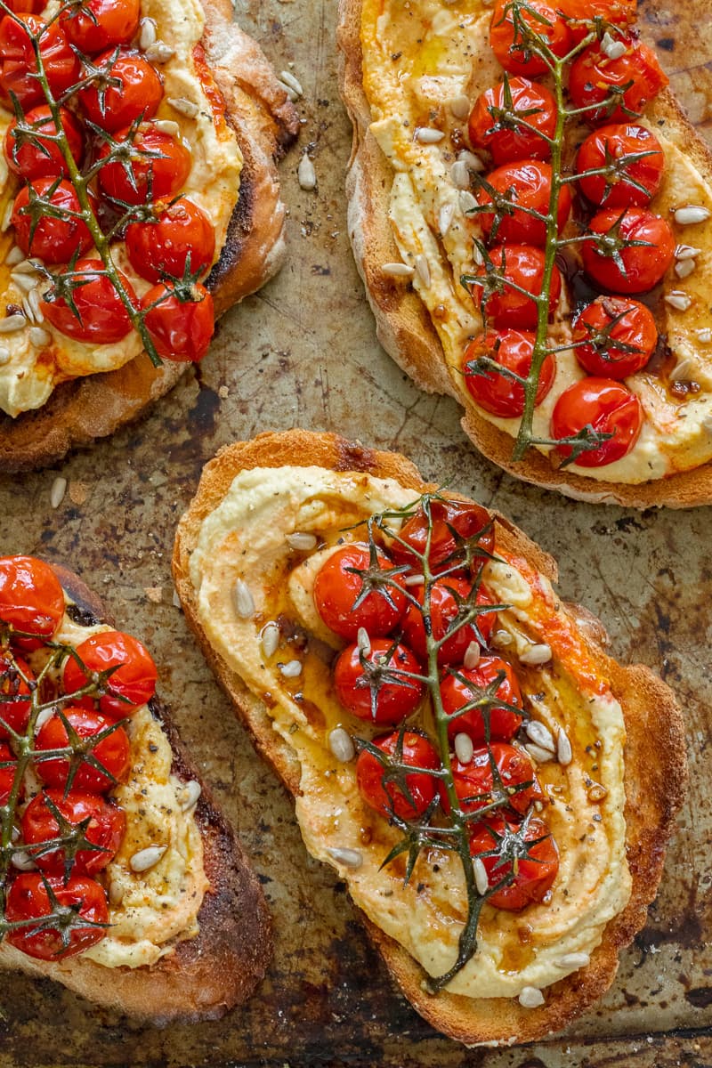 Fashion Balsamic Roasted Tomatoes & Hummus Toast I Georgie Eats