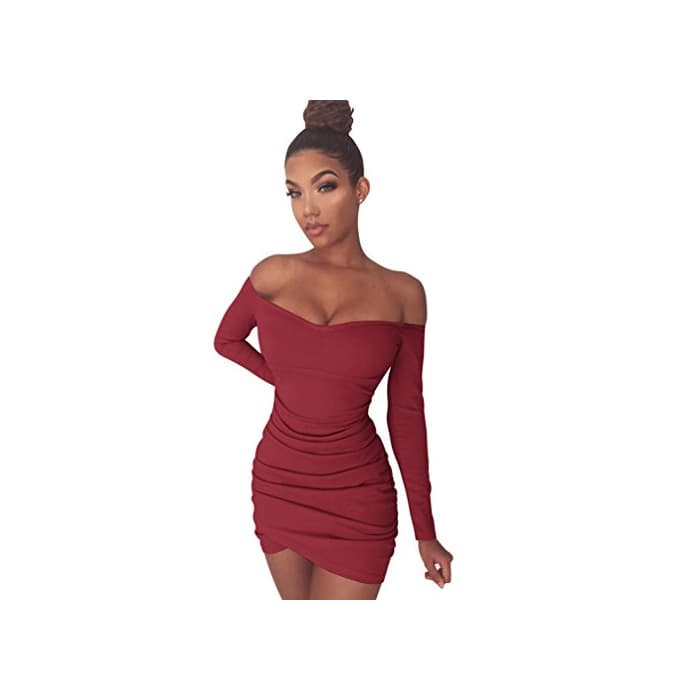 Product ZhiYuanAN Mujer Bodycon Vestidos De Manga Larga De Fuera Del Hombro Vestido