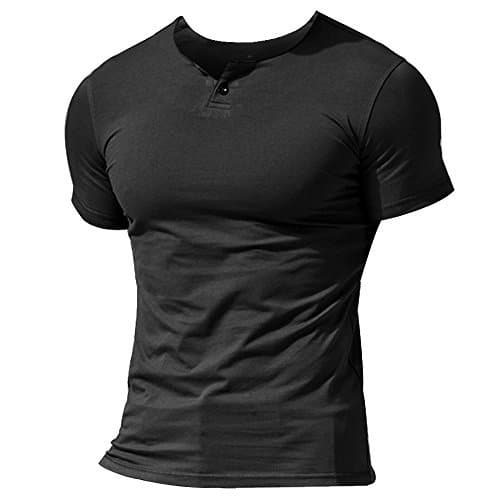 Lugar Hombres Casual Manga Corta Camiseta Soltero Botón Abertura Llano v Cuello Camisas