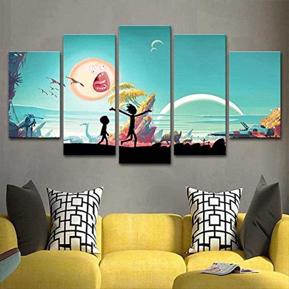 Product OGCBH 5 Pezzi Quadri Murali Sueña Rick Y Morty Lienzo Mural Imagen Decoración Del Hogar Sala De Estar 5 Pintura Modularhd Impresiones Poster Frame Pictures Of Home Bedroom Impresión En Lie 200x100cm