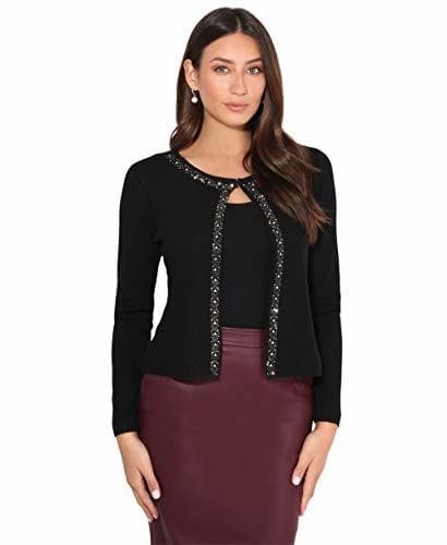 Lugar KRISP Rebeca Mujer Punto Manga Larga Bolero Elegante Chaqueta Corta Cárdigan, Negro