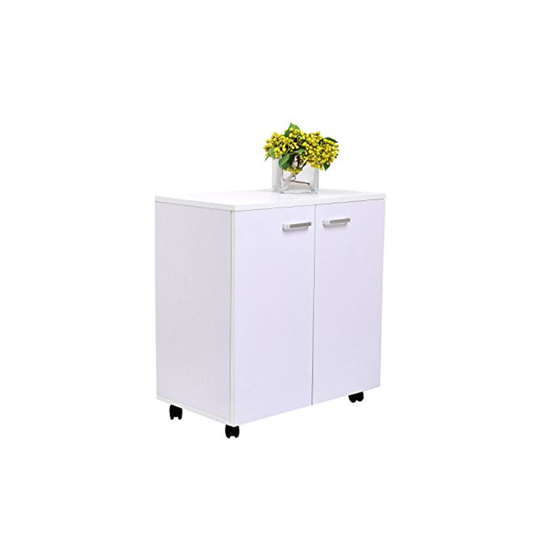 Producto HOMCOM Mesa Armario Movil Mueble TV de Madera con Ruedas y 2 Puertas Consola Cajonera 60x35x65cm