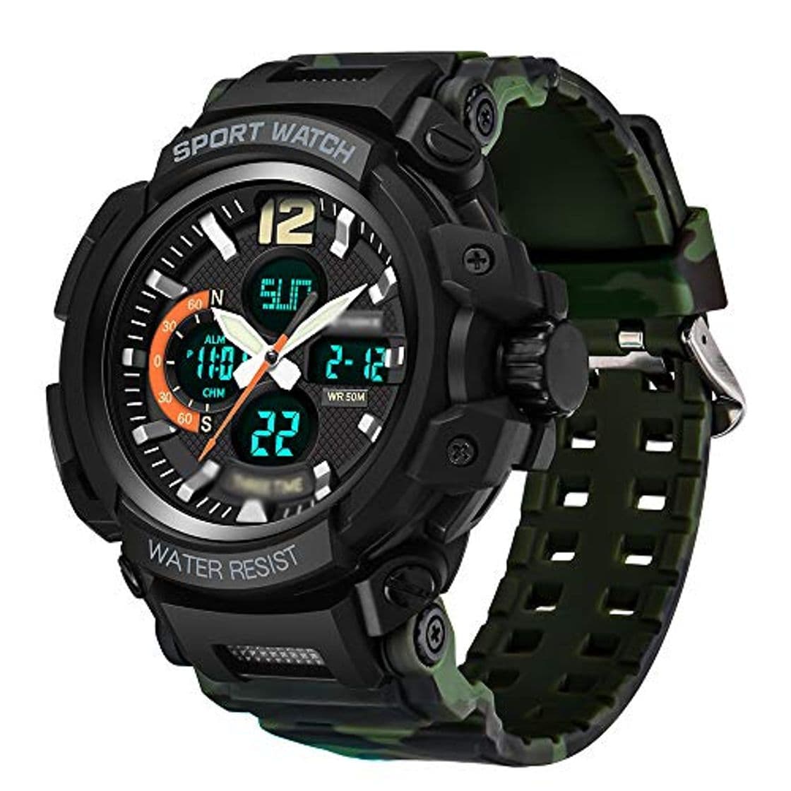 Product RHJK Deportes Relojes Militares Impermeables para Hombres, Relojes electrónicos, Moda de Camuflaje,