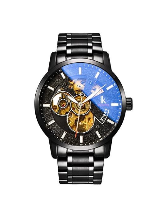 Product Alienwork Reloj Mecánico Automático Relojes Automáticos Hombre Mujer Acero Inoxidable Negro Analógicos