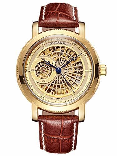 Product Alienwork Reloj Mecánico Automático Relojes Automáticos Hombre Mujer Piel de Vaca marrón