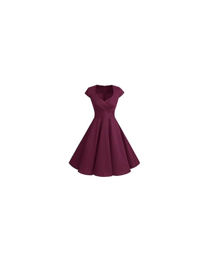 Moda Bbonlinedress Vestido Corto Mujer Retro Años 50 Vintage Escote En Pico Burgundy