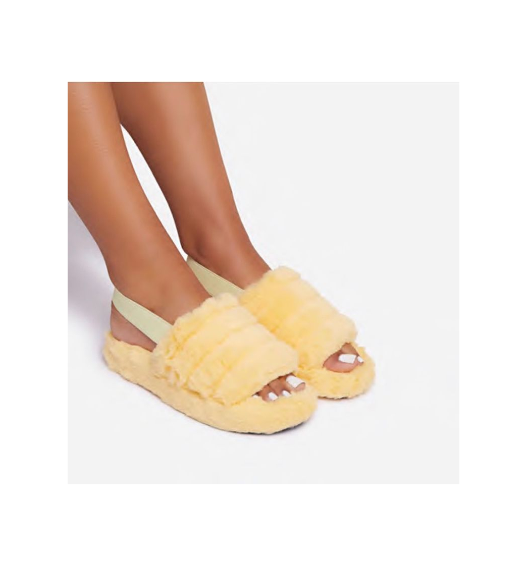 Fashion Boo Fluffy Stripe Slipper In Yellow Faux Fur