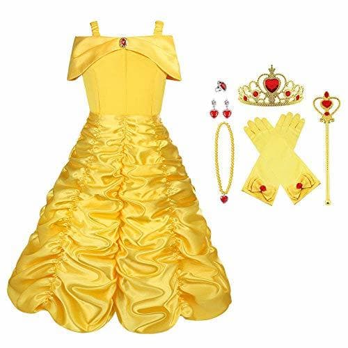 Product Vicloon Disfraz de Princesa Belle Vestido y Accesorios para Niñas