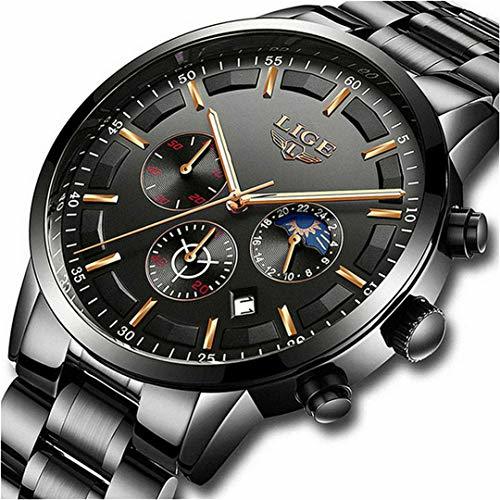 Moda LIGE Relojes para Hombre Moda Acero Inoxidable Deportivo Analógico Reloj Cronógrafo Impermeable