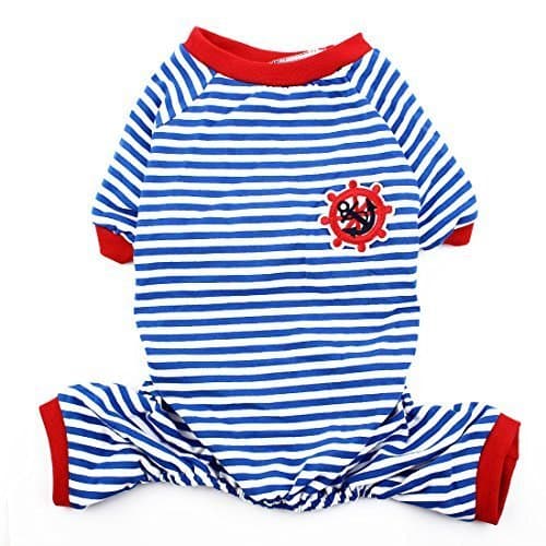 Product DealMux Padrão Anchor leme Bordado Dog Pet Cachorrinho Stripe Roupa Pijama Macacão