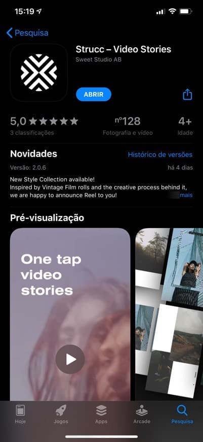 App Struc fotos tipo vídeo criativos 