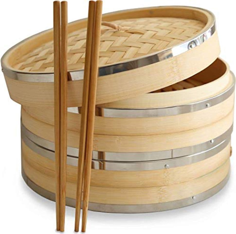 Producto 10 Inch vaporera de bambú por Harcas. 2 Tier. Mejor para Dim Sum