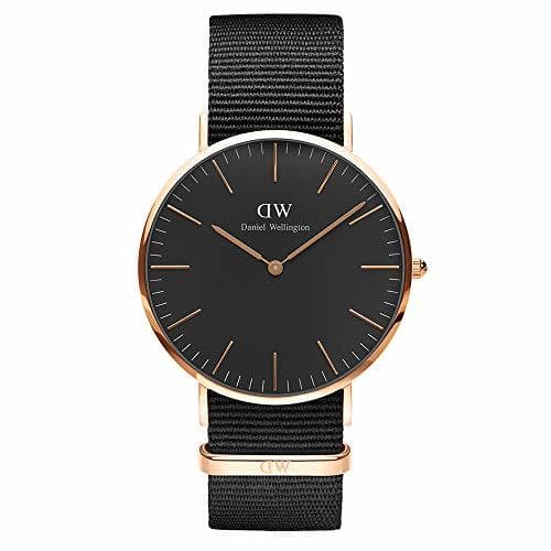 Moda Daniel Wellington DW00100148 - Relojes en acero inoxidable con correa de nylon Unisex, color negro / gris