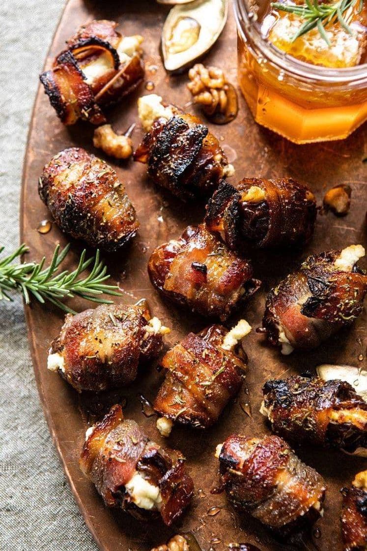 Fashion Goat Cheese Stuffed Bacon Wrapped Dates with Rosemary Honey