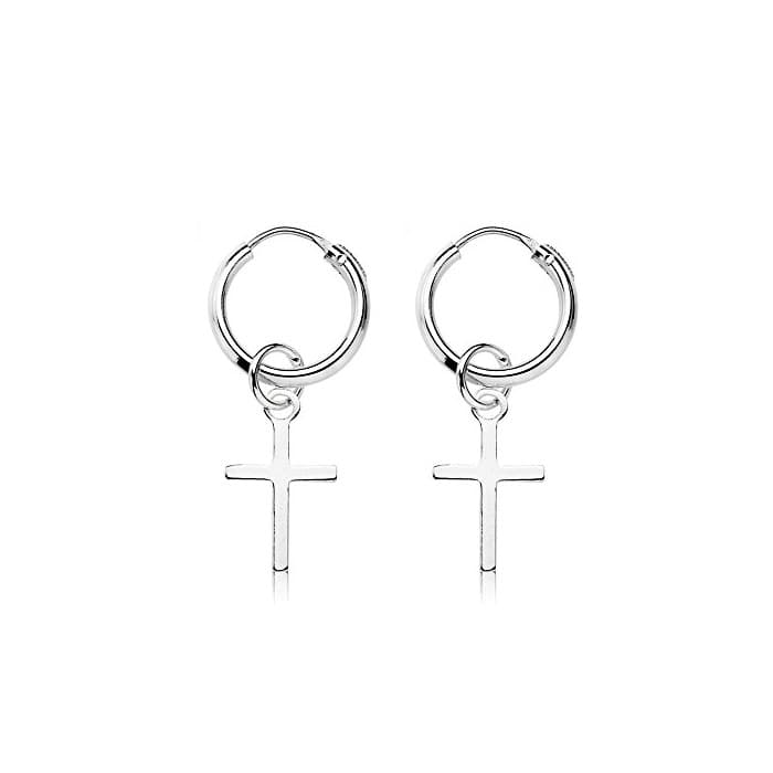 Moda Pendientes Cruz Plata, Pendientes Aro con Cruz para Hombre y Mujer, Pendientes