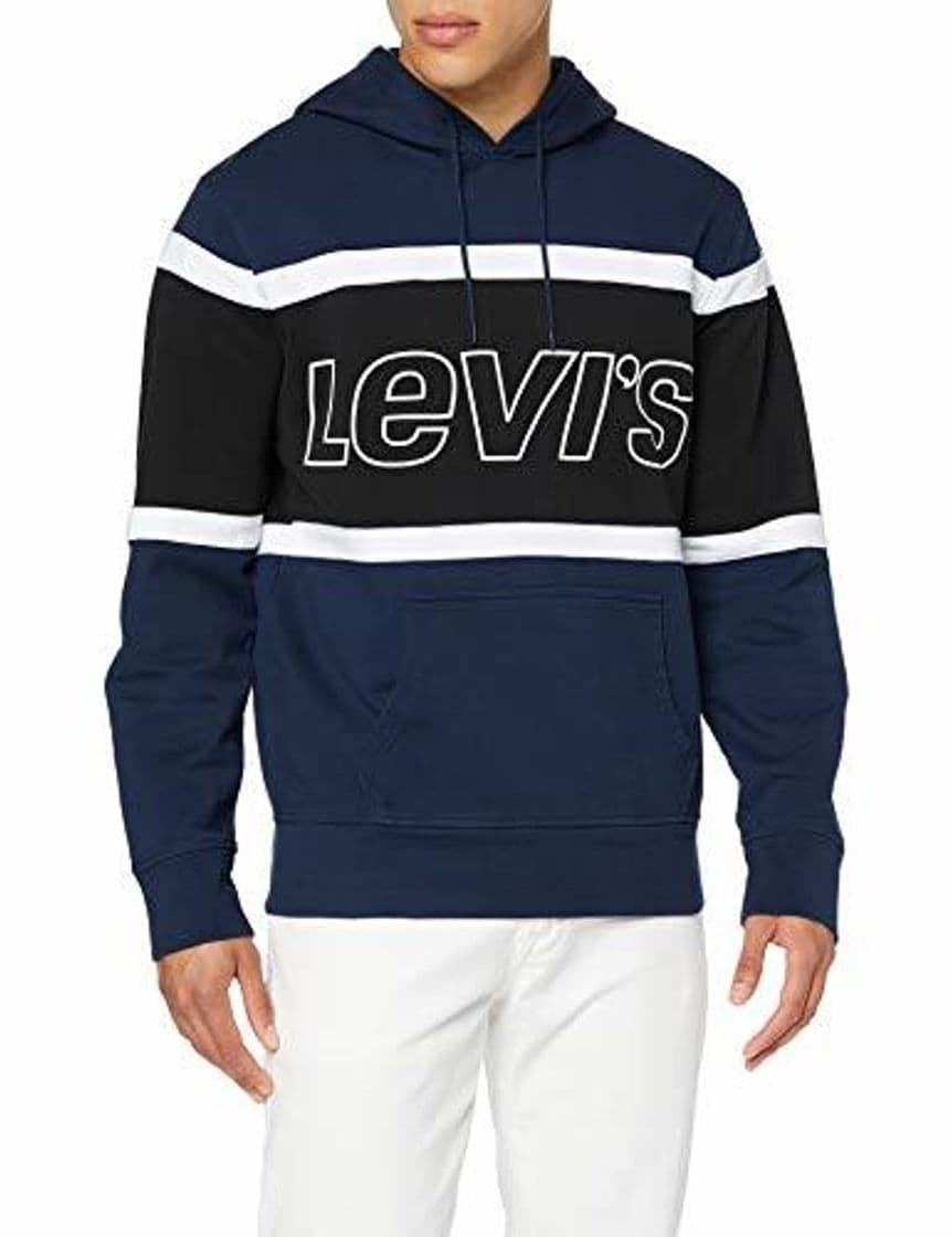 Fashion Levi's Pieced Hoodie Capucha, Azul (Racer Colorblock Dress Blues/Mineral Black/White