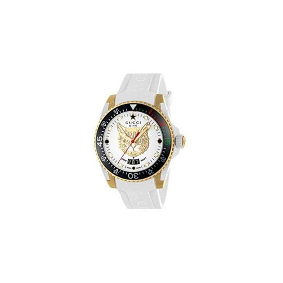 Fashion Gucci Reloj de Buceo cauuciu Carcasa Blanca con pvd con Oro Amarillo