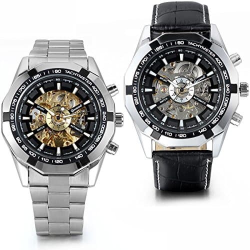 Fashion JewelryWe 2 Relojes de acero inoxidable con correa de piel