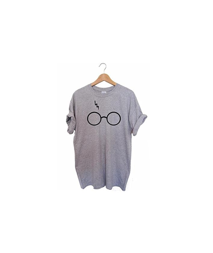 Fashion Mujer Verano Blusa Cuello Redondo Manga Corta Suelta Algodón Tees Remata Gafas de Láser Harry Potter T-Shirt Casual Tops Camisetas Señoras