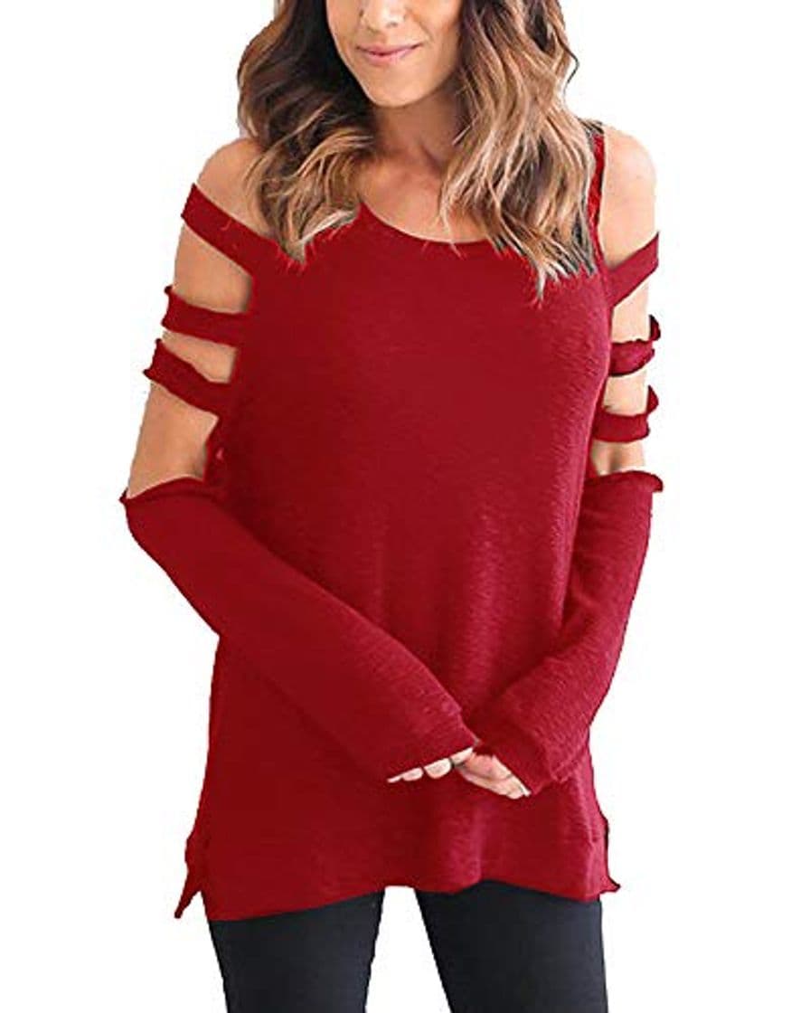 Product iMixCity Mujer Camiseta Elegante Casual Hombros Descubiertos Blusa Mangas Largas Cuello Redondo