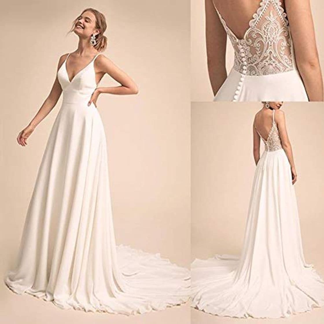 Producto Vestido de novia escote en V con cuello en V sencillo y