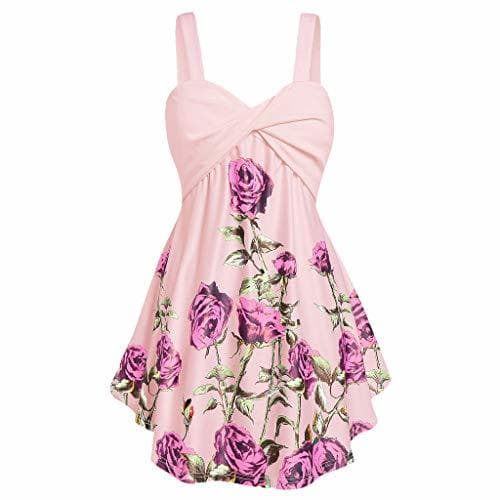 Producto Vestido de Mujer Sling Rosa Tallas Fuertes Casual Mini Swing Vestido de