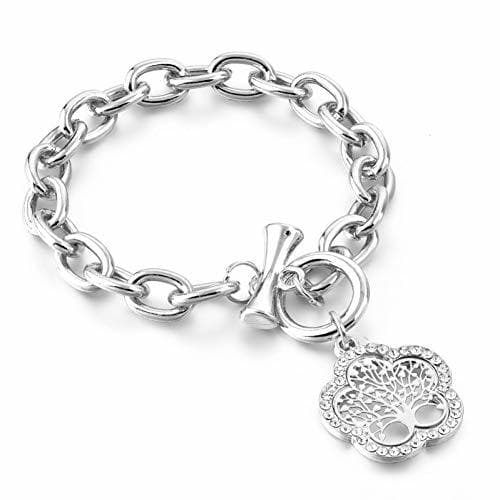 Producto HFLGKLO Flor Árvore Da Vida Encantos Cuff Pulseiras Para Mulheres Brazaletes Prata