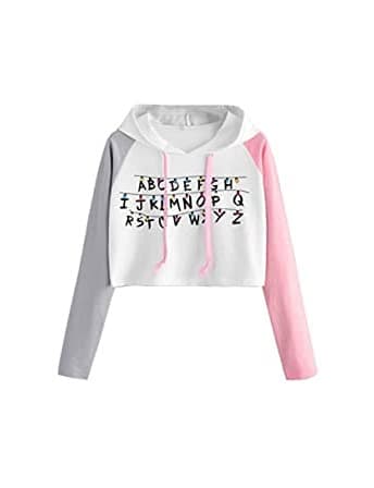 Fashion Ketamyy Mujer Juveniles Chicas Stranger Things Cropped Sudadera con Capucha Impresión De