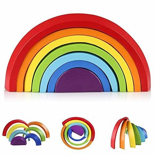 Product Afunti De Madera Arco Iris Apilado Juego Aprendizaje Juguete Geometría Bloques De