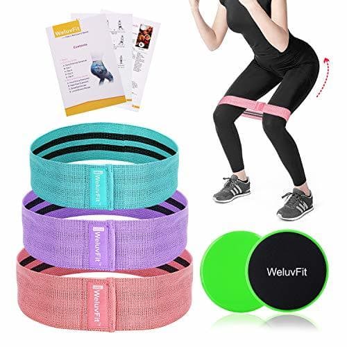 Fitness Bandas de Resistencia Set y Discos Doble Cara Deslizantes - Tela Bandas