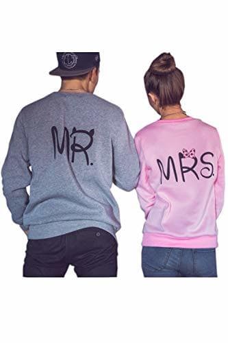 Fashion Pareja Sudadera A Juego Mujeres Hombres Mrs MR Casual Pulóver Pack Grey