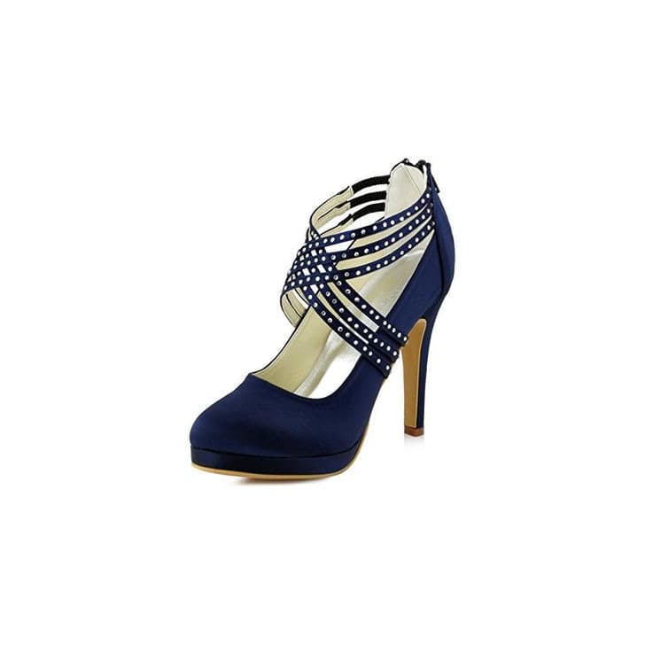 Producto ElegantPark EP11085-PF Mujer Stiletto Tacón Plataforma Rhinestones Zipper Satén Fiesta Zapatos De